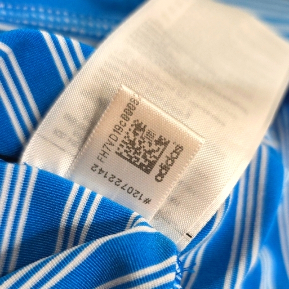 Adidas Blue and White Polo Golf Shirt Classic Striped Design Large - Picture 6 of 6